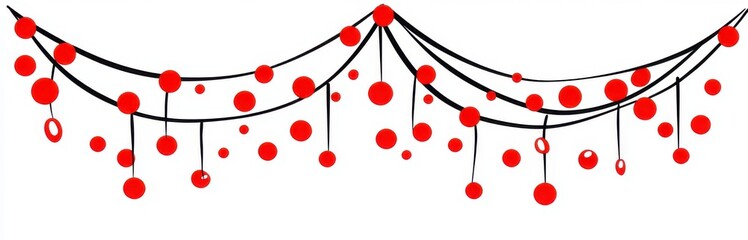 Elegant Red Festive Garland Decoration Modern Design Abstract Art Background dots party style lines