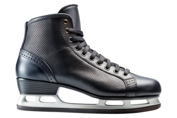 High quality professional black leather ice skate isolated on png background, ice skating, skate, ice skate, equipment, professional, skating, leather, sport, black, footwear, lacing, blade, sharp
