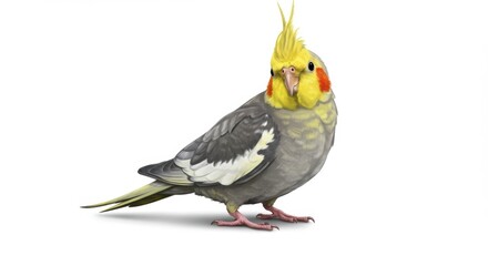 Fototapeta premium Calm Cockatiel on White Background