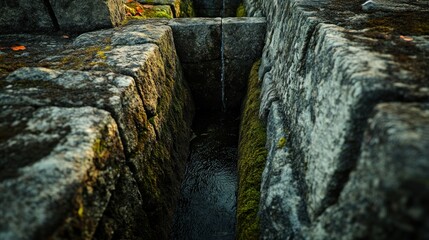 Fototapeta premium Water flowing through stone channels