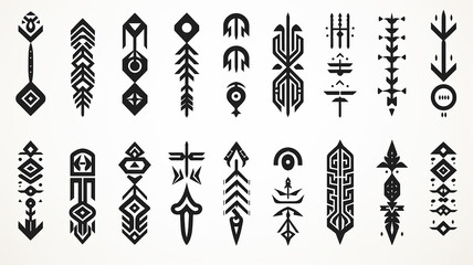 set of fictional symbols of rune icons on a white background, mystical logos and signs collection on white