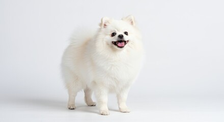 Obraz premium Cheerful Pomeranian Dog on White Background