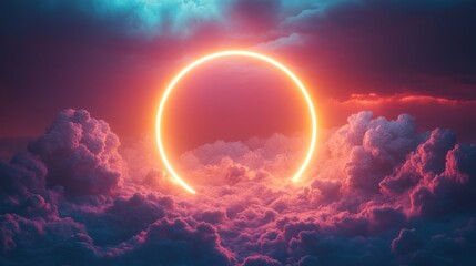 Ethereal Sunset Glow with Vibrant Colors Behind Fluffy Clouds during Dusk in a Dreamlike Sky