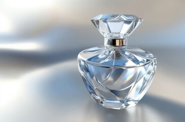 Crystal-clear perfume bottle in a 3D minimalist design