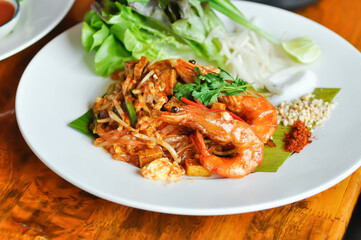 pad thai or stir fried noodle or pan fried noodles or shrimp noodles