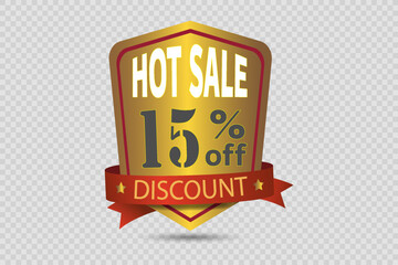Gold sticker of discounts and sales. On a transparent background.