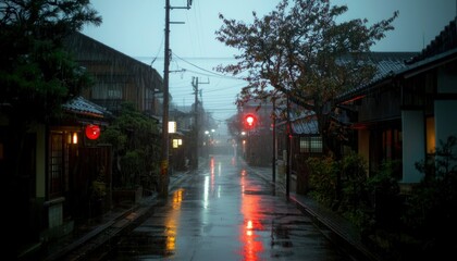 Rainy alleyway in a Japanese town