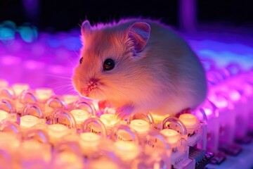 Cute hamster in colorful lights