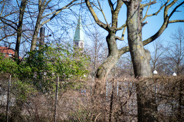 Scenic View of Church, Houses, Streets, and Trees in Denmark