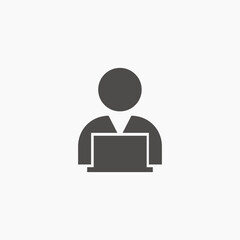 Man sitting at a computer laptop icon vector on white background