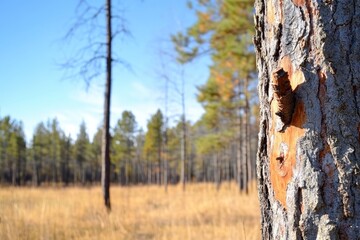 Pine tree trunk in a forest