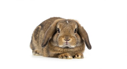 Relaxed Holland Lop Rabbit Resting on White Background