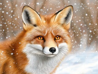 Obraz premium Close-Up of a Red Fox in a Snowy Landscape Capturing the Beauty of Nature's Winter Wonderland