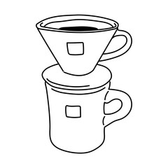コーヒーのドリップとマグカップの線画