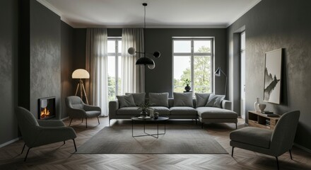Modern Dark Living Room Interior