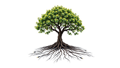 Lush Green Tree with Roots Illustrating Nature and Growth Concept