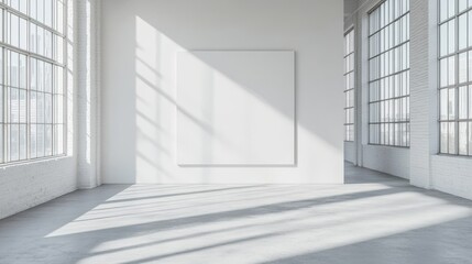 Obraz premium Bright interior space with large window and blank canvas for art