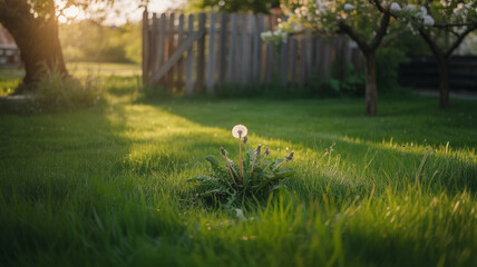 Obraz premium Conceptual representation of a lush green lawn with the sun shining overhead peaceful outdoor scene
