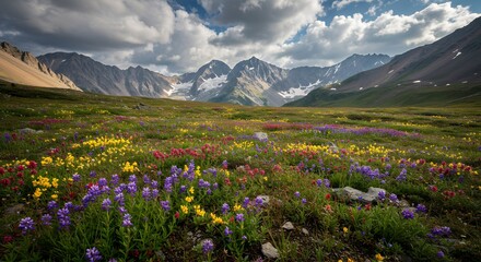 Obraz premium Mountain Meadow with Colorful Wildflowers