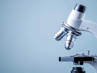 Close-Up View of a Modern Laboratory Microscope for Scientific Research and Examination of Specimens