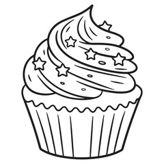Cupcake with Stars – Minimal Dessert Line Art Page