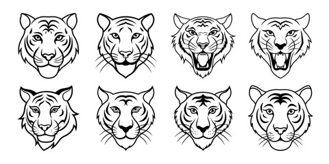 Vector set of tiger face , emblems, badges and labels. Isolated on white background