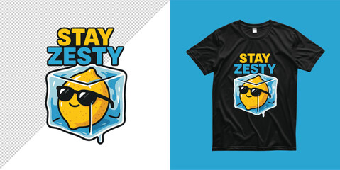 Stay Zesty Lemon T Shirt Design Cool Fruit in Ice Cube