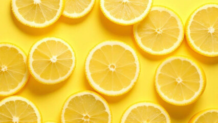 Slices of lemon on yellow background. 