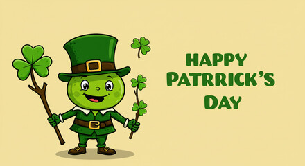 Happy St. Patrick's Day Text and Leprechaun
