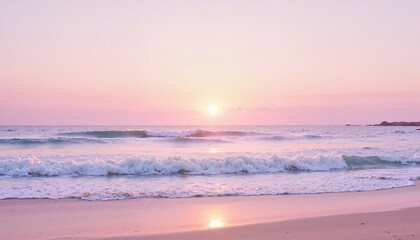 Obraz premium Serene beach landscape with soft waves at sunset in pastel colors 