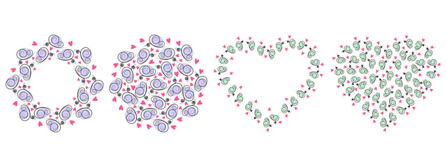 Butterflies and Hearts shaped Circle and Heart shape Lavender or Green Frame Border and Fond Big Set
