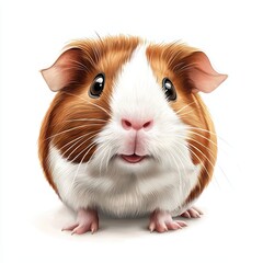 Cute and Fluffy Guinea Pig with Soft Fur and Big Eyes on a White Background
