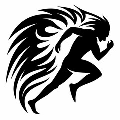 Black silhouette art of a woman with a sword, a tribal vector design