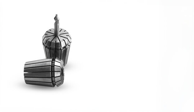 center drill in collet for cnc lathe and milling isolate on white background cutting tool concept.