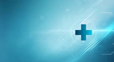 Obraz premium Modern Healthcare Technology Background with Teal Cross Symbol for Medical Websites and Presentations