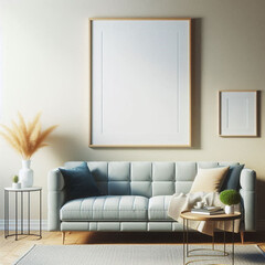 living room interior with fireplace photo frame on wood background	