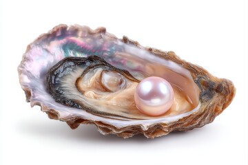 Elegant oyster with pearl on white background for text placement