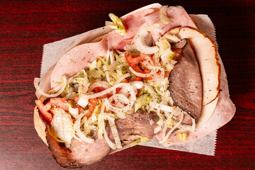 Italian sub sandwich with roast beef