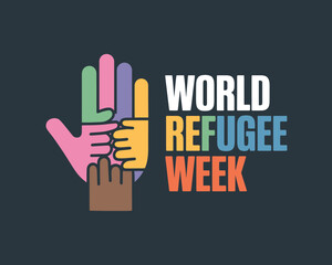 World Refugee Week designed with diverse colorful raised hands