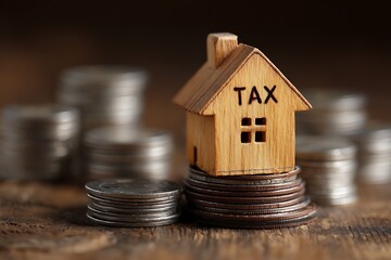 House on Coin Stack for Property Tax Symbolism
