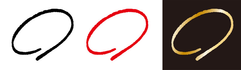 手描きの楕円。落書き風の円。鉛筆で描いた丸のベクターイラスト。