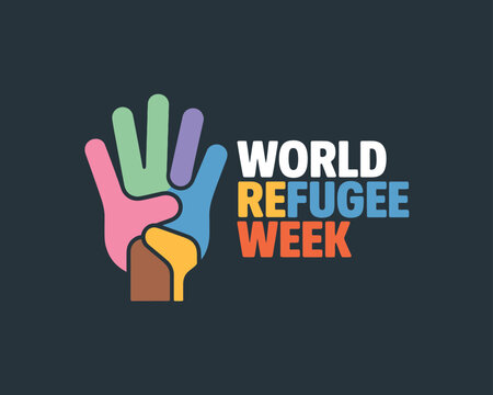World Refugee Week designed with diverse colorful raised hands - Powered by Adobe