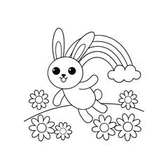 Happy Bunny Hopping Through a Green Meadow coloring pages