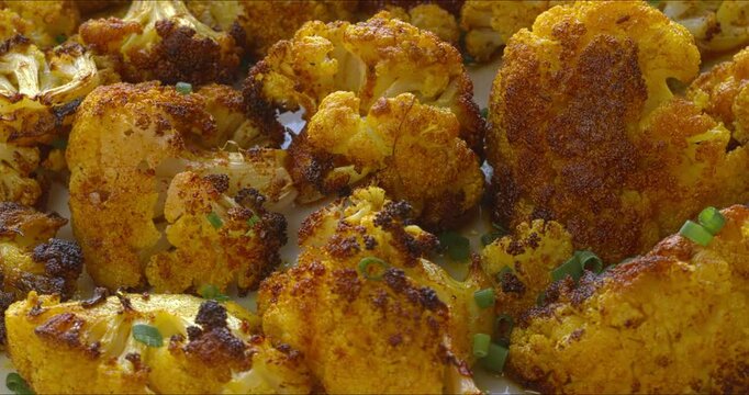 Close-up view of Turmeric Roasted Cauliflower. Great healthy snack.
