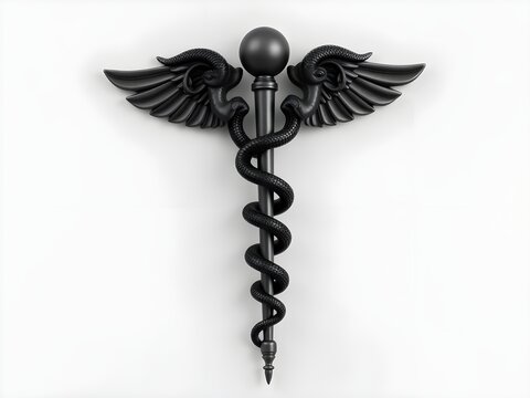 caduceus medical symbol on black background