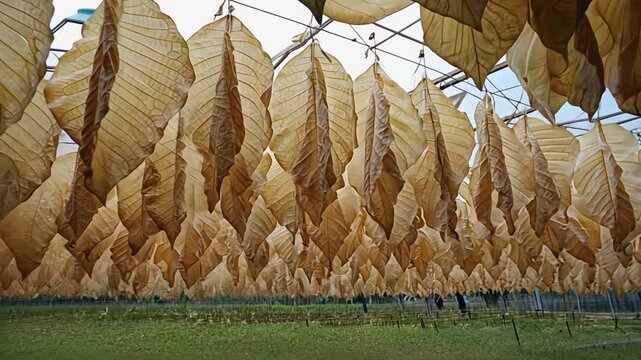Tobacco leaves in a warehouse.