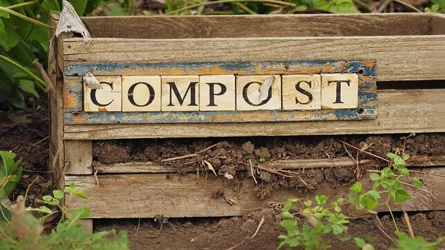 Compost sign in a garden.
