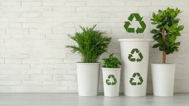 eco-friendly family lifestyle, happy family recycling at home with labeled bins, green plants, and an educational theme in a bright interior - Powered by Adobe