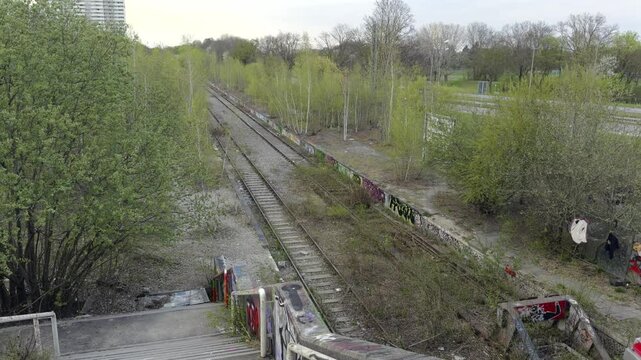 Abandoned Munich Olympiastadion station, Germany. Built Bahn to serve 1972 Summer Olympics, now out of operation. Ghost station located near Olympiapark in Munchen, Deutschland. S-Bahn Geisterbahnhof