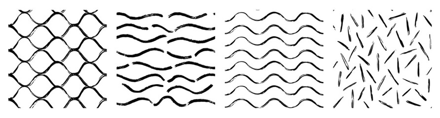 Fototapeta premium Set Aesthetic Contemporary printable seamless pattern with abstract line, dot, shape brush stroke in black and white colors. Boho background in minimalist style vector Illustration for wallpaper